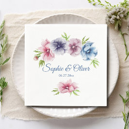 水彩アネモネ結婚フラワー スタンダードカクテルナプキン
