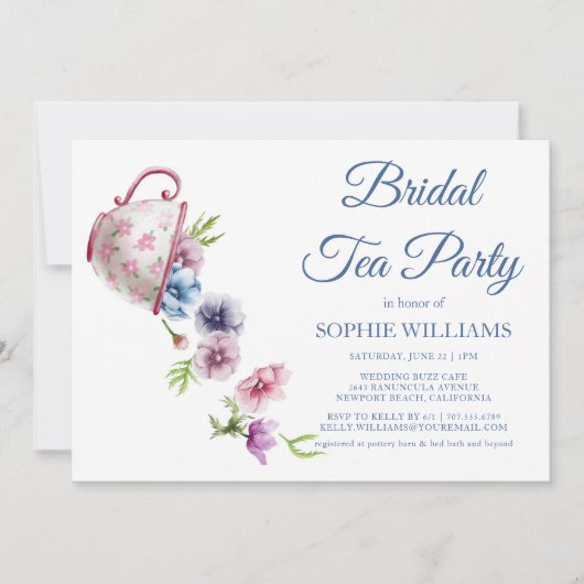 水彩アネモネ花結婚のブライダル茶パーティー 招待状 (正面)