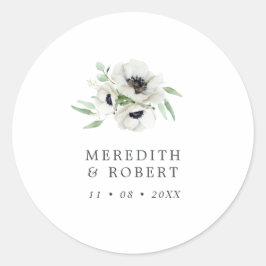水彩アネモネ モノクロ 冬のウェディング ラウンドシール