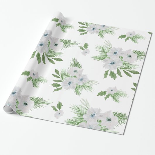 水彩アネモンとトウヒ模様 ラッピングペーパー (アンロールド)