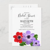 水彩アネモンフローラブライダルシャワーカード インビテーションポストカード (正面/裏面)