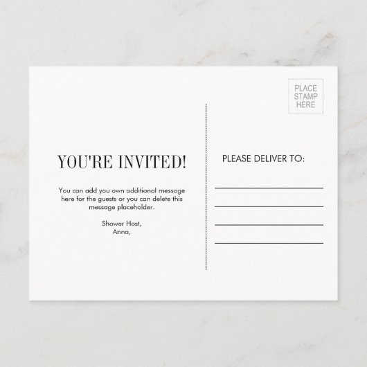 水彩アネモンフローラブライダルシャワーカード インビテーションポストカード (裏面)