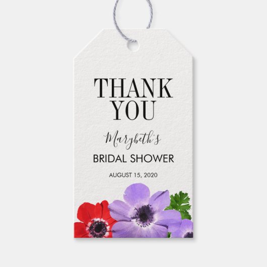 水彩アネモンフローラブライダルシャワーメッセージカード ギフトタグ (正面)
