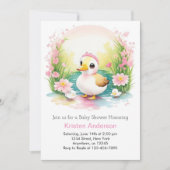 水彩アヒルかわいいピンクの女の子の赤ちゃんシャワー 招待状 (正面)