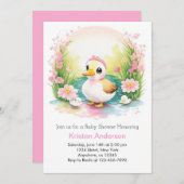 水彩アヒルかわいいピンクの女の子の赤ちゃんシャワー 招待状 (正面/裏面)