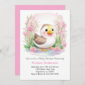 水彩アヒルかわいいピンクの女の子ベビーシャワー 招待状 (正面/裏面)