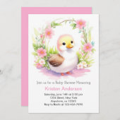 水彩アヒルのワイルドフラワーガールベビーシャワー 招待状 (正面/裏面)