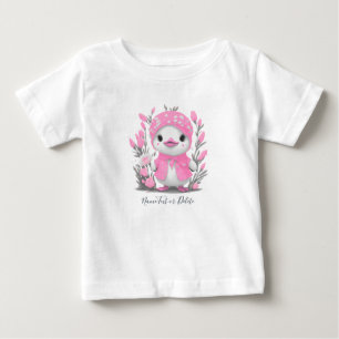 水彩アヒルピンクの花ベビーTシャツ ベビーTシャツ
