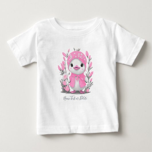 水彩アヒルピンクの花ベビーTシャツ ベビーTシャツ (正面)