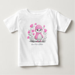 水彩アヒルピンクフラワー ベビーTシャツ
