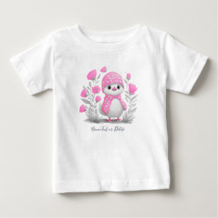 水彩アヒルピンクフラワー ベビーTシャツ