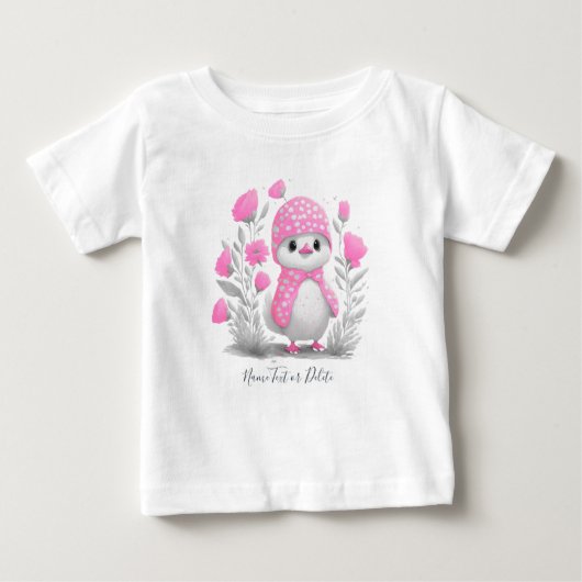 水彩アヒルピンクフラワー ベビーTシャツ (正面)