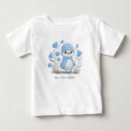 水彩アヒルブルー花柄ベビーTシャツ ベビーTシャツ