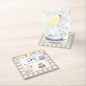 水彩アヒル1歳の誕生日 スクエアペーパーコースター (インサイチュ)