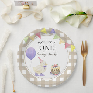 水彩アヒル1歳の誕生日 ペーパープレート