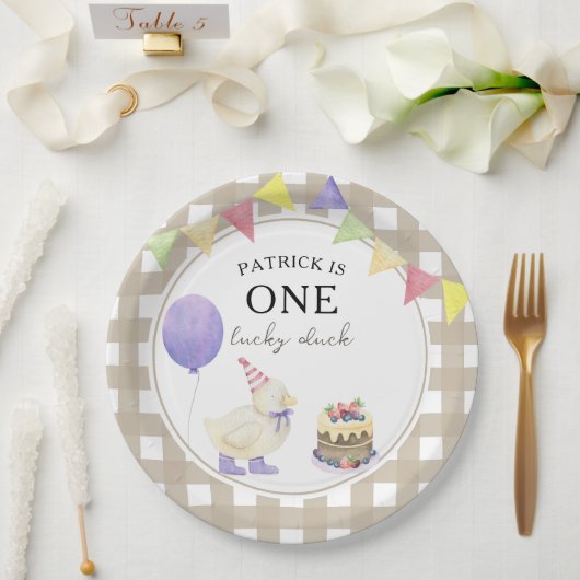 水彩アヒル1歳の誕生日 ペーパープレート (ウェディング)