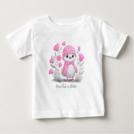 水彩アヒル ピンク 花 赤ちゃんTシャツ ベビーTシャツ