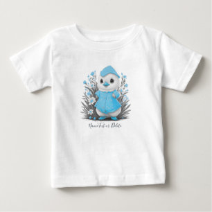 水彩アヒル ブルーフラワー ベビーTシャツ