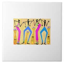 水彩アフリカアート素晴らしパーティー時間 タイル