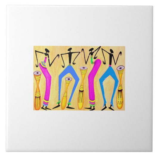 水彩アフリカアート素晴らしパーティー時間 タイル (正面)