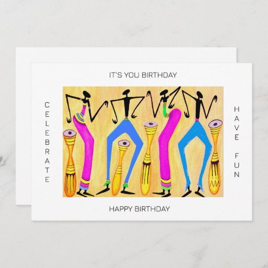 水彩アフリカアート素晴らしパーティー誕生日 カード (正面/裏面)