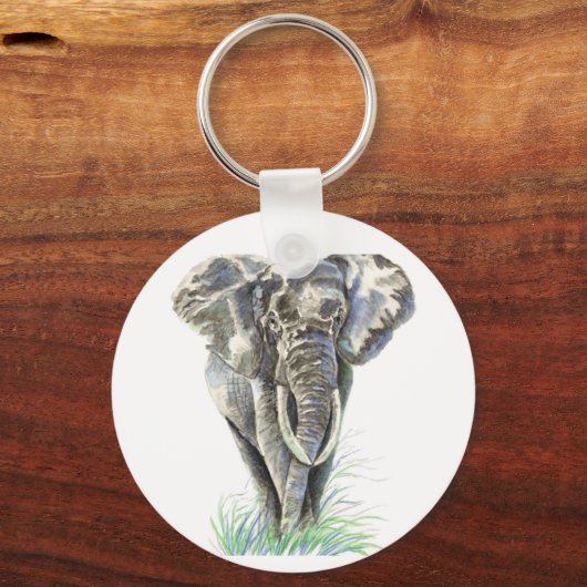 水彩アフリカゾウ動物自然アート キーホルダー (正面)