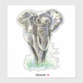 水彩アフリカゾウ動物自然アート シール (シート)