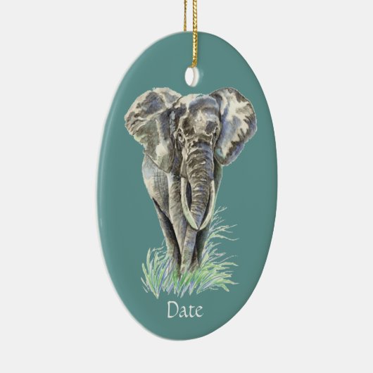水彩アフリカゾウ動物自然アート セラミックオーナメント (右)