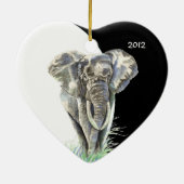水彩アフリカゾウ動物自然アート セラミックオーナメント (裏面)