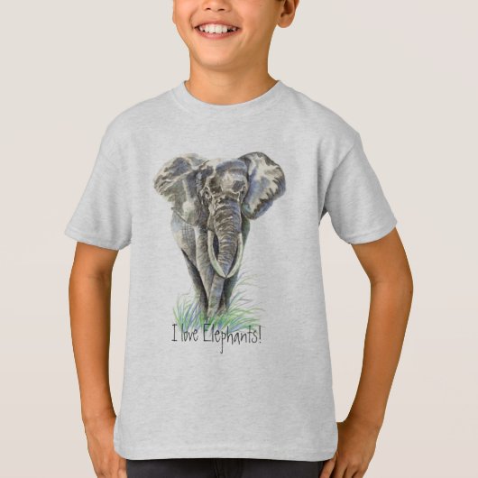 水彩アフリカゾウ動物自然アート Tシャツ (正面)