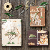 水彩アフリカママとベビー動物のパターン ラッピングペーパーシート