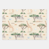 水彩アフリカママとベビー動物のパターン ラッピングペーパーシート (正面)