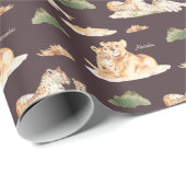 水彩アフリカモンミーとベビーライオンとチーター ラッピングペーパー (ロールコーナー)