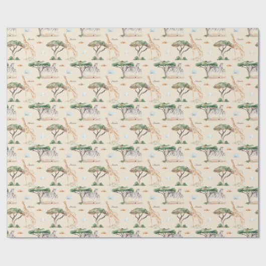 水彩アフリカ動物のママとベビー模様 ラッピングペーパー (フラット)