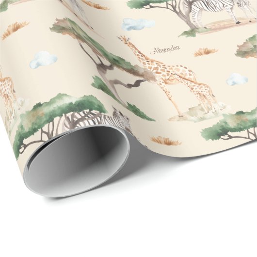 水彩アフリカ動物のママとベビー模様 ラッピングペーパー (ロールコーナー)