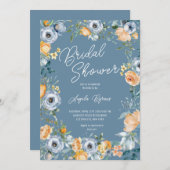 水彩アプリコットパステルブルーワイルドフラワーズ 招待状 (正面/裏面)