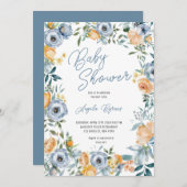 水彩アプリコットパステルブルーワイルドフラワーズ 招待状 (正面/裏面)