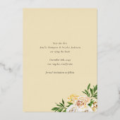 水彩アプリコット英語バラ日付を保存 箔招待状 (裏面)