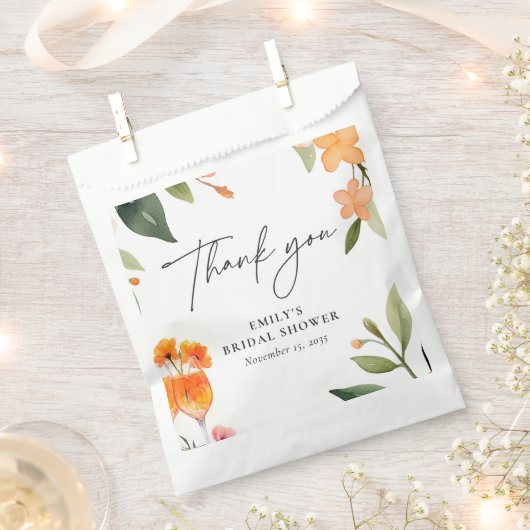 水彩アペロールスプリッツ ブライダルシャワー フェイバーバッグ (クリップ留めされた状態)