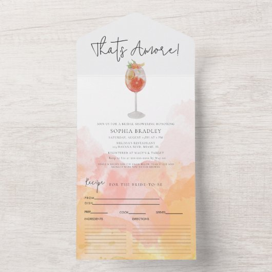 水彩アペロールスプリッツ That's Amore ウェディングシャワーの招待状 オールインワン招待状 (内側)