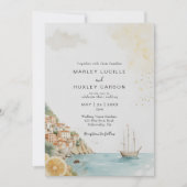 水彩アマルフィイタリアンコースト結婚夏 招待状 (正面)