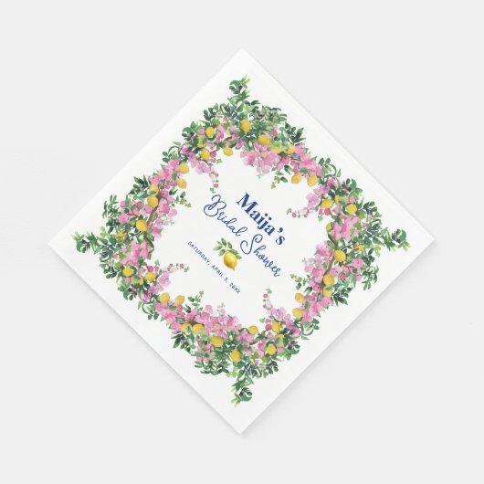 水彩アマルフィーコースト ピンクレモン ウェディングシャワー スタンダードランチョンナプキン (角)