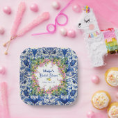 水彩アマルフィーコースト ピンクレモン ウェディングシャワー ペーパープレート (パーティー)