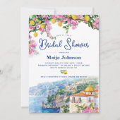 水彩アマルフィーコースト ピンクレモン ブライダルシャワー 招待状 (正面)