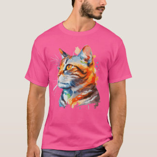 水彩アメリカンショートヘアカラフルキャットロフ Tシャツ