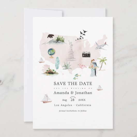 水彩アメリカンフロリダ州 デスティネーション ウェディング フォト セーブザデート (正面)