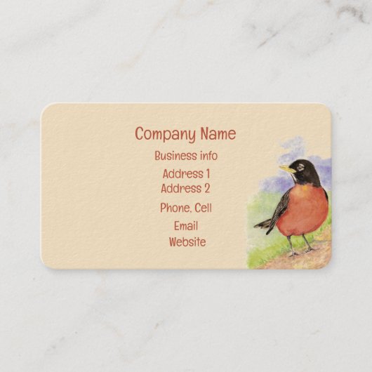 水彩アメリカンロビンガーデンバードアート 名刺 (正面)