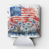 水彩アメリカ国旗と花 缶クーラー (裏面)