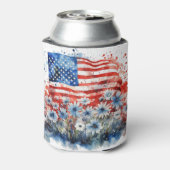 水彩アメリカ国旗と花 缶クーラー (缶裏面)