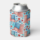 水彩アメリカ国旗のパターン 缶クーラー (缶正面)